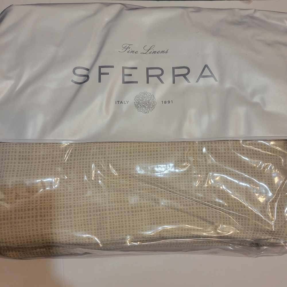 SFERRA Bissa Coverlet Full/Queen 96x93 Nougat 100% Cotton Made in Italy NWT